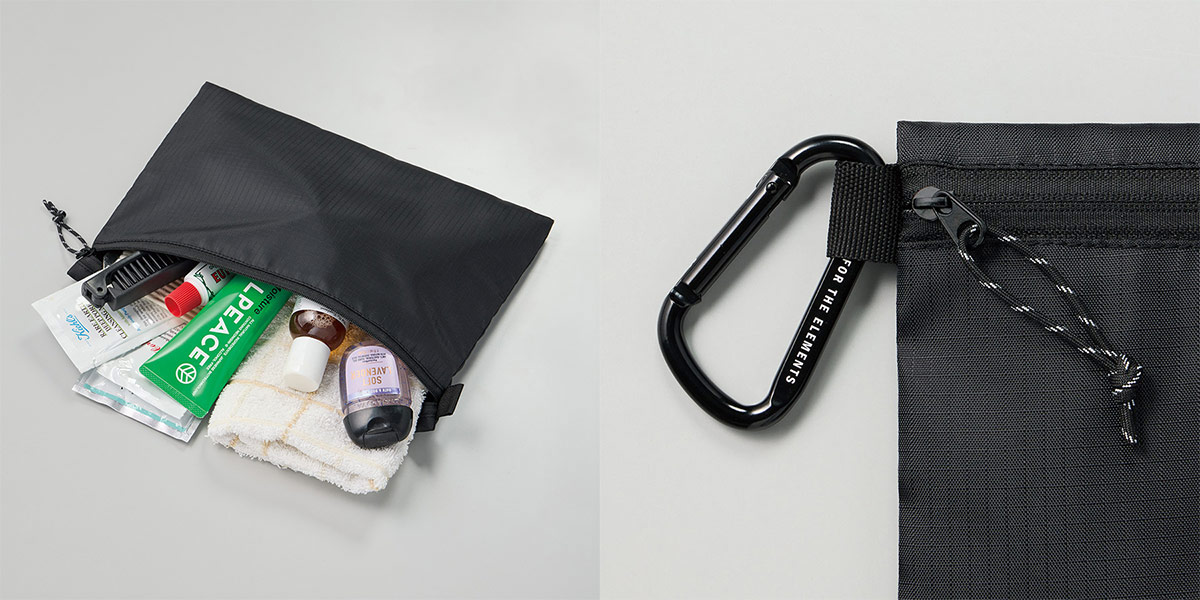 ポーチ収納例・ファスナーとサイドループ部分