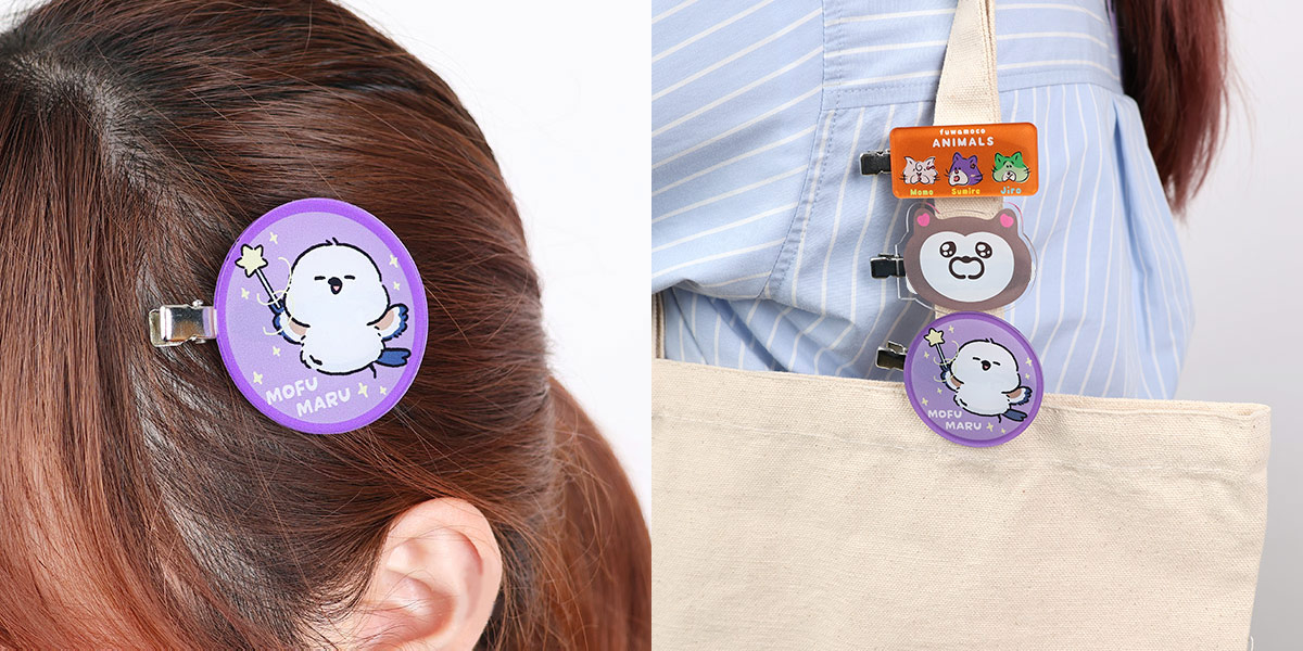前髪クリップを髪に付けた状態・バッグに付けた状態