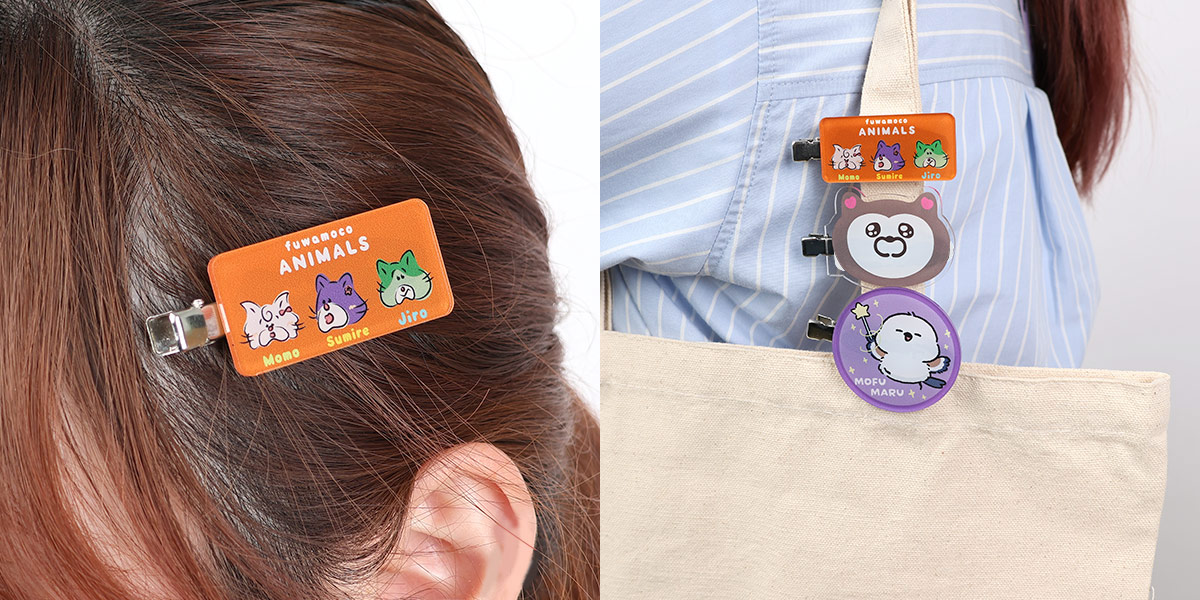 前髪クリップを髪に付けた状態・バッグに付けた状態