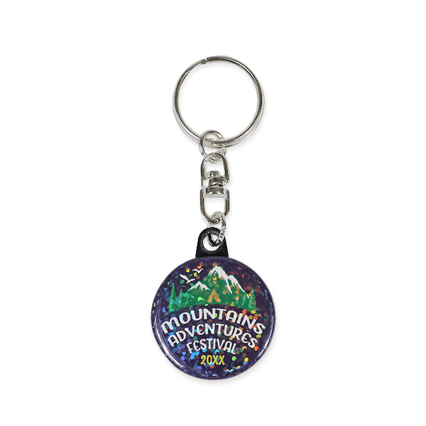 円形 ラメ缶バッジキーホルダー 32mm | オリジナル 円形 ラメ缶バッジ