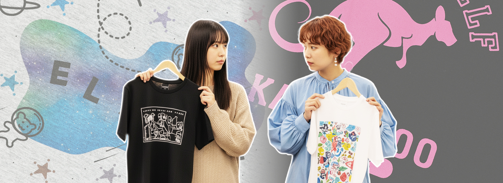 Tシャツを持ちながら迷っている女性