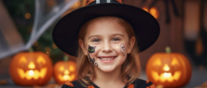 頬にタトゥーシールを貼っている女の子