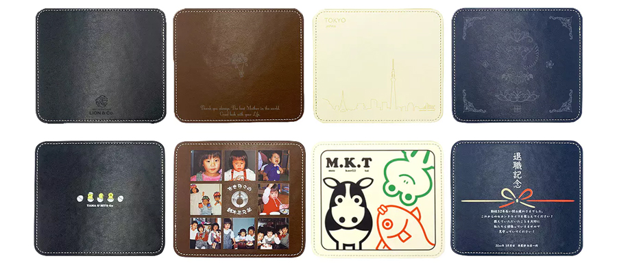 レーザー加工とフルカラープリントをしたオリジナルレザーマウスパッド