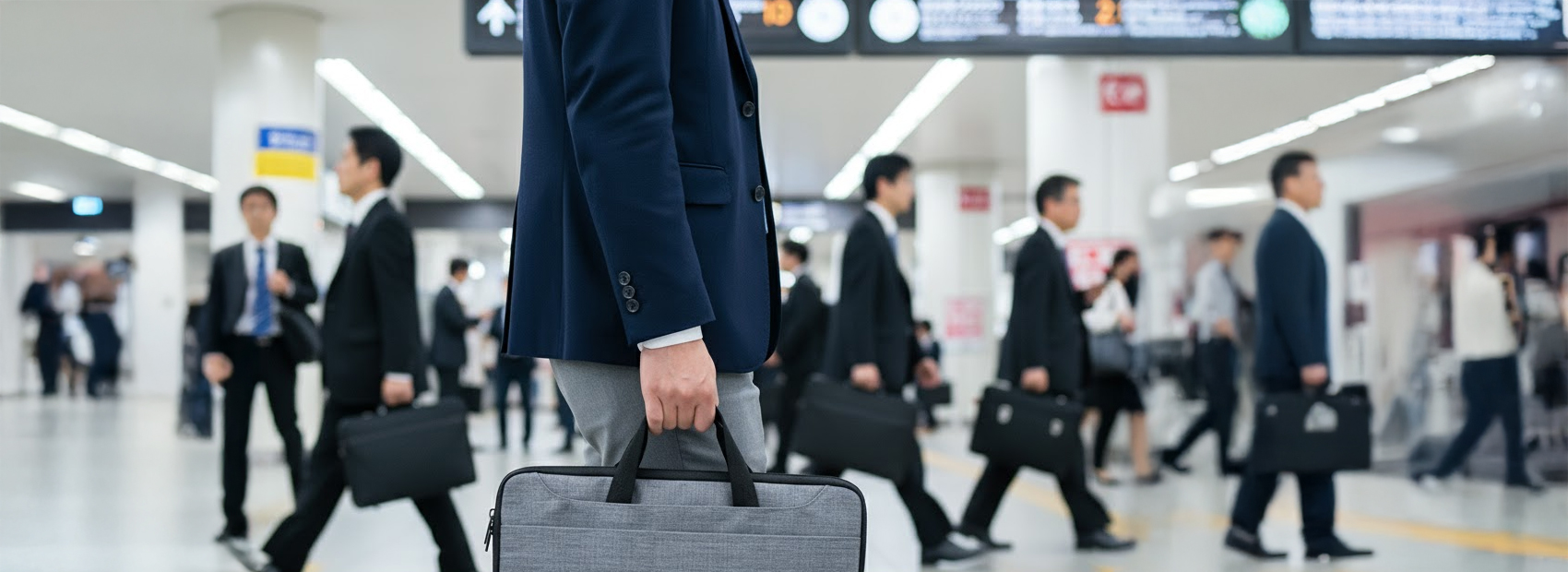 PCバッグを持った駅の社会人