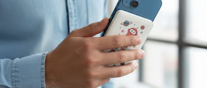スマホに充電器をつけている男性の手