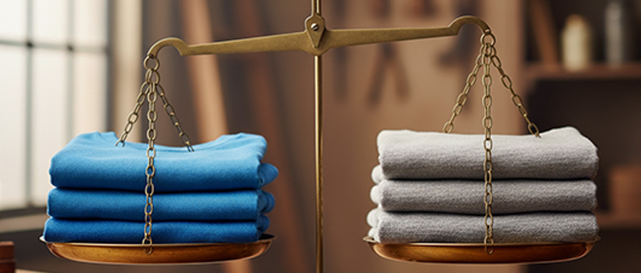 Tシャツの重さを天秤にかけて比較したイメージ画像