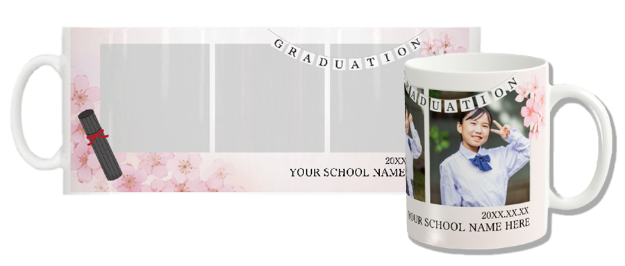 写真を入れられる桜と卒業証書のマグカップ