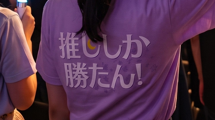 推し色に光るライトを持つ写真