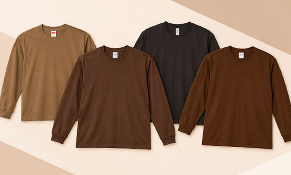 ブラウン・茶色の長袖Tシャツ