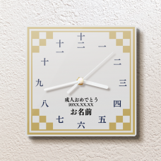 漢字の文字盤付き正方形の写真プリント時計をオリジナルでプリント　成人式のテンプレート