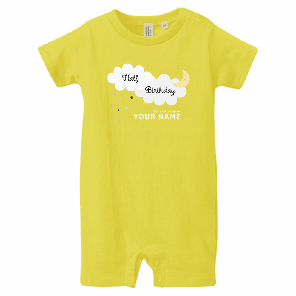 United Athle 5 6oz ベビーロンパース 月のイラストと名前入りベビーロンパースをオリジナルでプリント ハーフバースデー のテンプレート作例詳細 オリジナルプリント