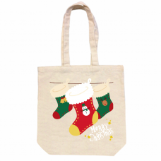 かわいい靴下のイラスト入りクリスマス柄のトートバッグをオリジナルでプリント　クリスマスのテンプレート　10oz キャンバスデイリートート(M)の無料デザインテンプレート