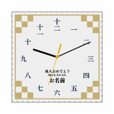 漢字の文字盤付き正方形の写真プリント時計をオリジナルでプリント　成人式のテンプレート　正方形アクリル時計 1個からオリジナルで制作可能 インテリアにぴったり ギフトや記念品にもおすすめ フルカラープリントの安い自作時計の無料デザインテンプレート