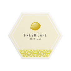 レモンのイラスト入りカフェや喫茶店におススメのコースターをオリジナルでプリント　企業・ショップのテンプレート　白雲石吸水コースター六角形の無料デザインテンプレート