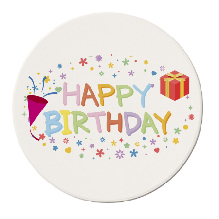 白雲石吸水コースター円形 円形コースター 誕生日祝い3 Happy Birthday作例詳細 オリジナルプリント