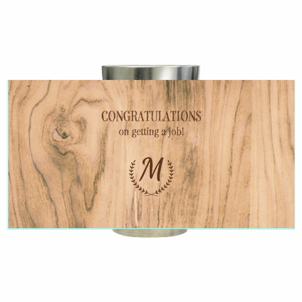 フルカラーステンレスサーモタンブラー 木目柄にイニシャルが入るサーモタンブラーをオリジナルでプリント 就職祝いのテンプレート作例詳細 オリジナルプリント
