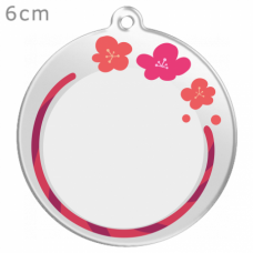ピンクの花柄がかわいい写真と名前入りキーホルダーをオリジナルでプリント　七五三のテンプレート　円形キーホルダー（クリア）の無料デザインテンプレート