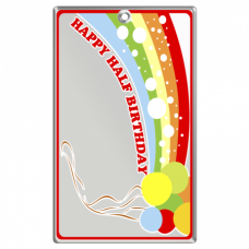 風船と虹のイラスト入り100日祝いのマグカップをオリジナルでプリント　ハーフバースデーのテンプレート　名刺型キーホルダー（クリア）の無料デザインテンプレート