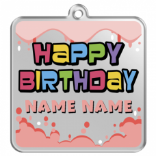 カラフルなメッセージ入りキーホルダーをオリジナルでプリント　誕生日祝いのテンプレート　正方形キーホルダー（クリア）の無料デザインテンプレート