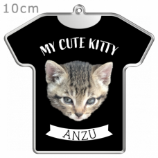 猫ちゃんの写真を入れられるTシャツ型キーホルダーをオリジナルでプリント　ペットグッズのテンプレート　Tシャツ型キーホルダー（クリア）の無料デザインテンプレート