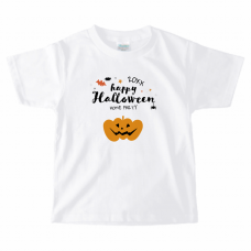 カボチャのかわいいイラスト入りハロウィンのキッズTシャツをオリジナルでプリント　ハロウィンのテンプレート　PrintstarヘビーウェイトTシャツ（キッズ）の無料デザインテンプレート