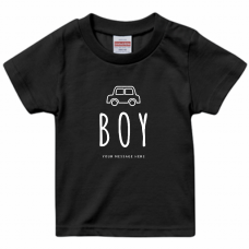 車のイラストとBOYのロゴ入りTシャツをオリジナルでプリント　親子Tシャツのテンプレート　United Athle 5.6oz ハイクオリティTシャツ（キッズ）の無料デザインテンプレート