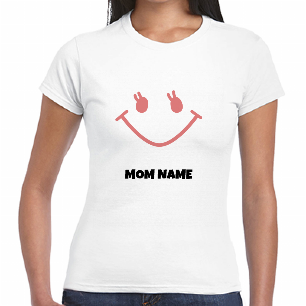 Gildan ジャパンフィットtシャツ レディース ママのスマイルマーク入りレディースtシャツをオリジナルでプリント 親子tシャツのテンプレート作例詳細 オリジナルプリント