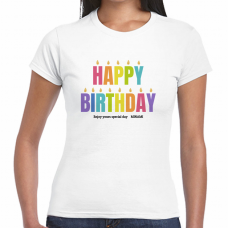 バースデーキャンドルのロゴがカラフルなTシャツをオリジナルでプリント　誕生日祝いのテンプレート