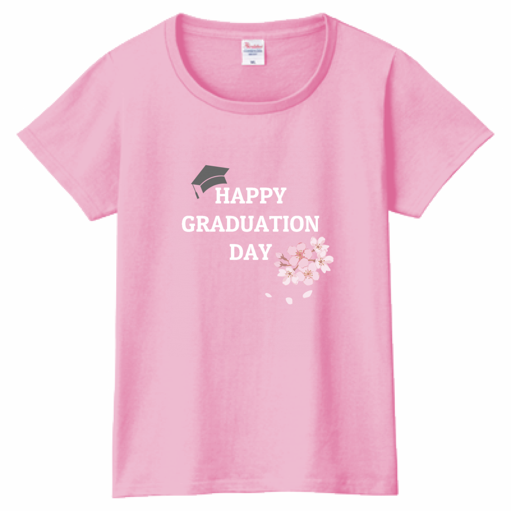 Printstarヘビーウェイトtシャツ レディース 桜の花と学士帽のイラスト入りtシャツをオリジナルでプリント 卒業祝い のテンプレート作例詳細 オリジナルプリント