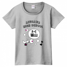 猫イラストの名前入りのTシャツをオリジナルでプリント　クラスTシャツのテンプレート　PrintstarヘビーウェイトTシャツ（レディース）の無料デザインテンプレート