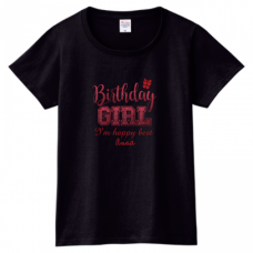 BIRTHDAY GIRLのロゴがおしゃれな誕生日Tシャツをオリジナルでプリント　誕生日祝いのテンプレート　PrintstarヘビーウェイトTシャツ（レディース）の無料デザインテンプレート