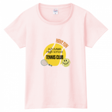 テニスボールとスマイルマークのイラスト入りレディースTシャツをオリジナルでプリント　運動系部活のテンプレート　PrintstarヘビーウェイトTシャツ（レディース）の無料デザインテンプレート