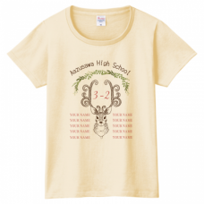 かわいい鹿のイラストとメンバーの名前入りクラスTシャツをオリジナルでプリント　クラスTシャツのテンプレート　PrintstarヘビーウェイトTシャツ（レディース）の無料デザインテンプレート