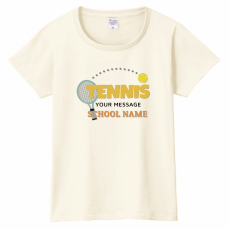 テニスのイラストとメッセージ入りチームTシャツをオンデマンド転写でオリジナルでプリント　チームウェア・グッズのテンプレート　PrintstarヘビーウェイトTシャツ（レディース）の無料デザインテンプレート
