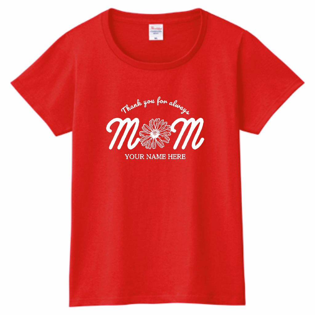 イラスト入り赤Tシャツ PrintstarヘビーウェイトTシャツ（レディース） 花のMOMロゴが