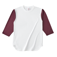 ホワイト Cross Stitch 6.2oz オープンエンド ベースボール 七分袖Tシャツ