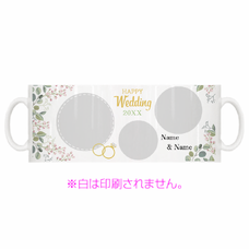 植物のイラストがおしゃれな写真入りマグカップをオリジナルでプリント　結婚祝いのテンプレート
