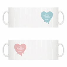 とろけるハートに名前を入れられるウェディングペアマグカップをオリジナルでプリント　結婚祝いのテンプレート