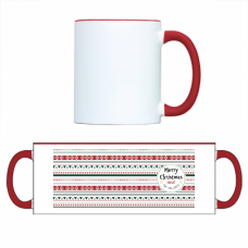 フェアアイル柄に名前入りクリスマスのマグカップをオリジナルでプリント　クリスマスのテンプレート　2トーンマグカップ（レッド）の無料デザインテンプレート