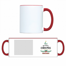 かわいいクリスマスツリーのロゴ風イラスト入りマグカップをオリジナルでプリント　クリスマスのテンプレート　2トーンマグカップ（レッド）の無料デザインテンプレート