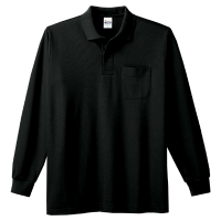 ブラック Printstar 5.8oz 長袖ポロシャツ（ポケット付）