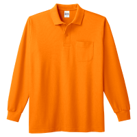 オレンジ Printstar 5.8oz 長袖ポロシャツ（ポケット付）