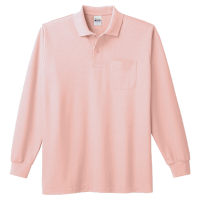 ピンク Printstar 5.8oz 長袖ポロシャツ（ポケット付）