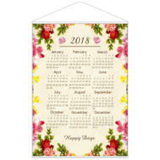 バラのフレームが鮮やかな2018年カレンダーをオリジナルでプリント　カレンダーのテンプレート　B1 タペストリーの無料デザインテンプレート
