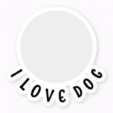 I LOVE DOGのメッセージ付き愛犬写真のステッカーをオリジナルでプリント　ペットグッズのテンプレート　フリーカットステッカーの無料デザインテンプレート