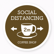 カフェのロゴと店名入りソーシャルディスタンスのシールをオリジナルでプリント　ソーシャルディスタンスのテンプレート　フリーカットステッカーの無料デザインテンプレート