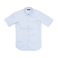 ブルー AITOZ 半袖ボタンダウンシャツ（ヘリンボーン）