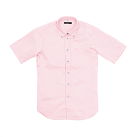 ピンク AITOZ 半袖ボタンダウンシャツ（ヘリンボーン）