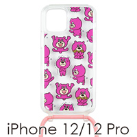 iPhone 12 iPhone 12 Pro ショルダーストラップ付きクリアケース（ピンク）