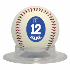 シンプルな青地に背番号入り野球ボールをオリジナルでプリント　卒団記念野球ボールのテンプレート　ベースボールの無料デザインテンプレート